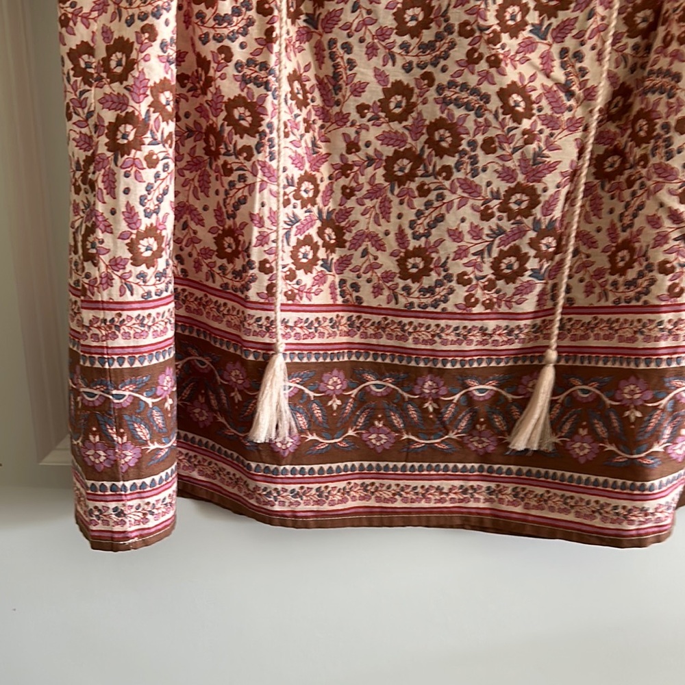 Faherty Pink and White Puff Sleeve Blouse with Tie Front - Picture 4 of 5